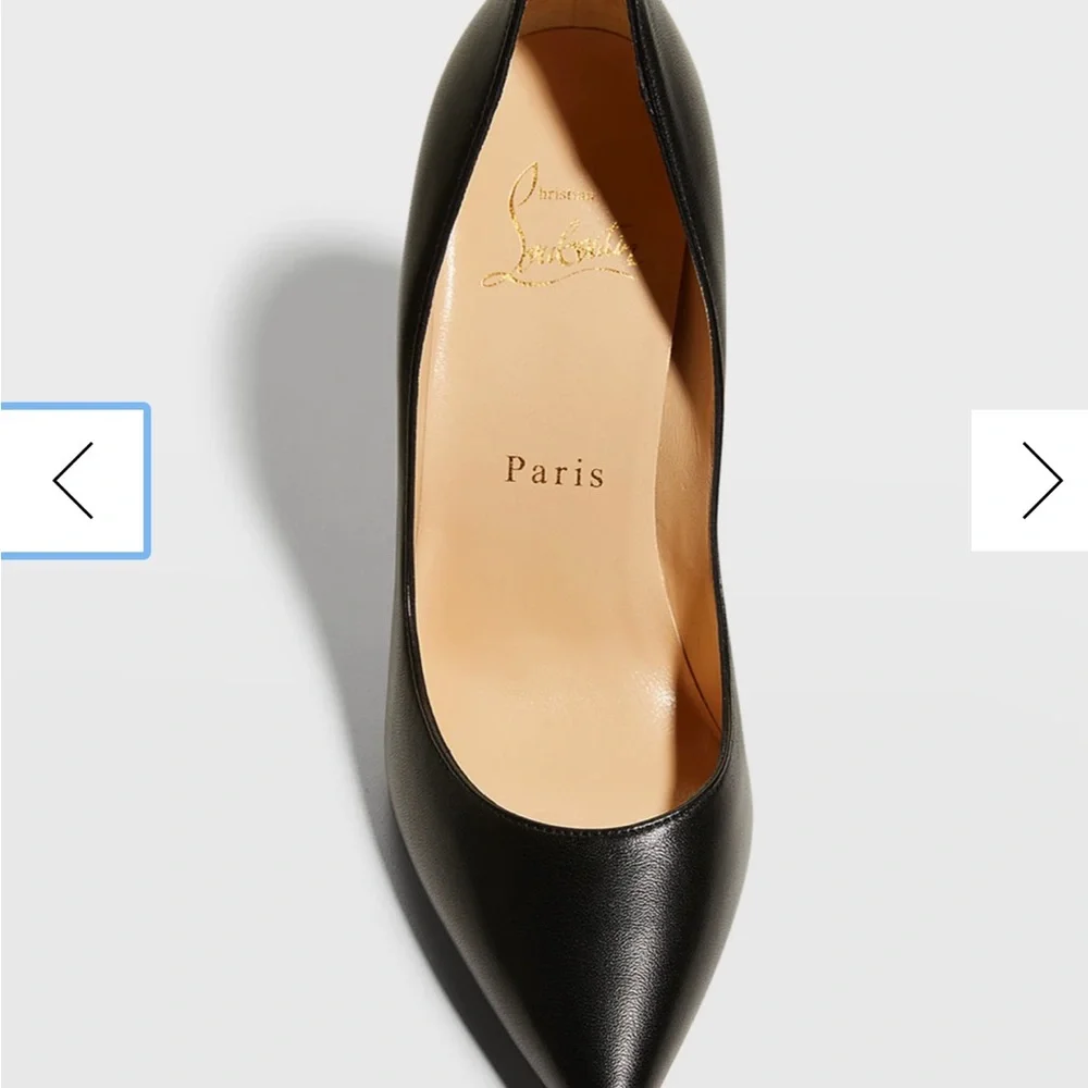 NWT Christian Louboutin Apostrophy Black Leather Pointed Red-Sole Pumps - Picture 12 of 16
